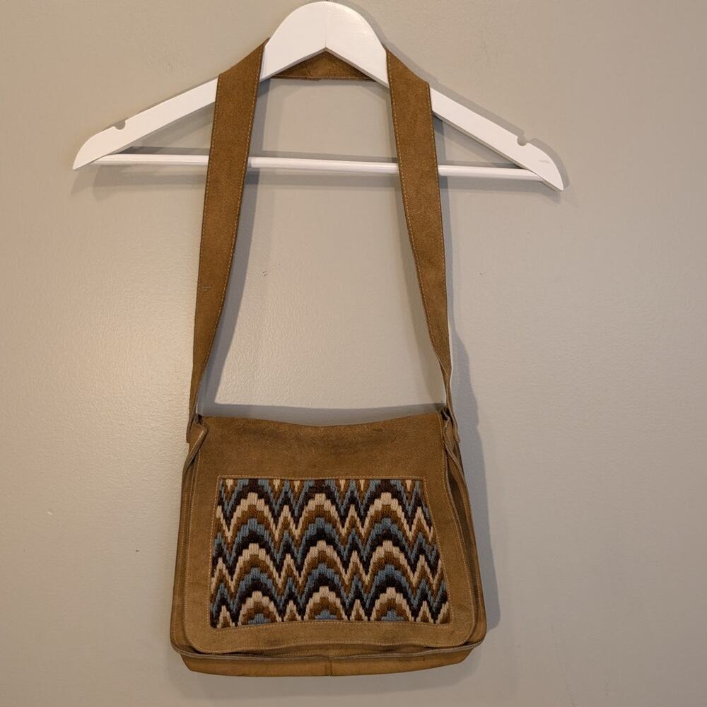 Artisan Leather Embroidered Chevron Messenger Tote Purse Bag Southwest Cottage